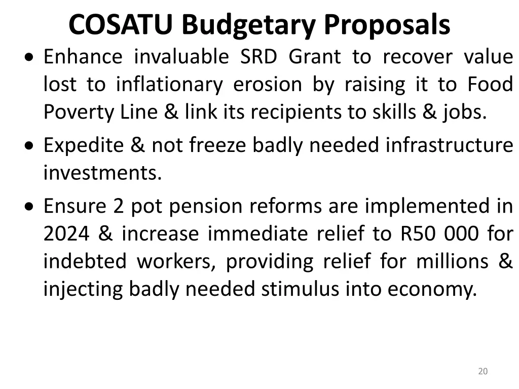 cosatu budgetary proposals enhance invaluable