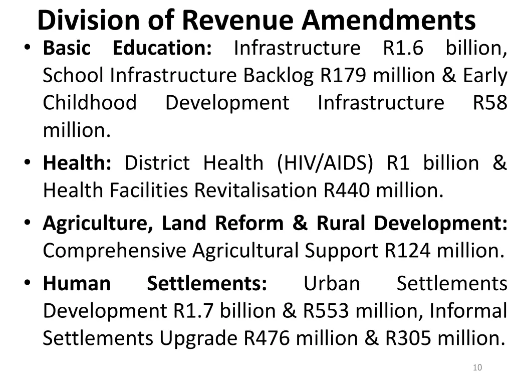 division of revenue amendments basic education