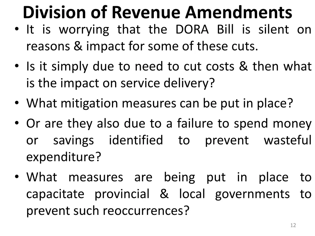 division of revenue amendments it is worrying