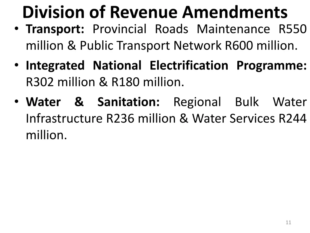 division of revenue amendments transport