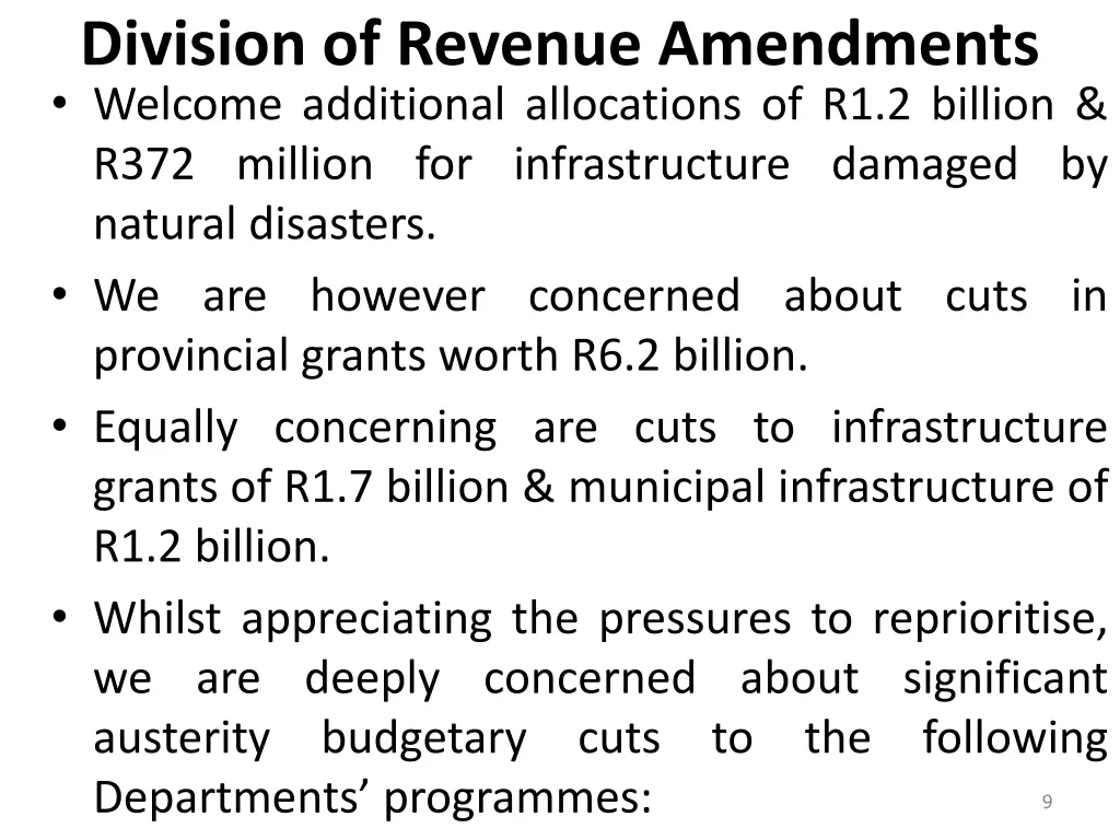 division of revenue amendments welcome additional