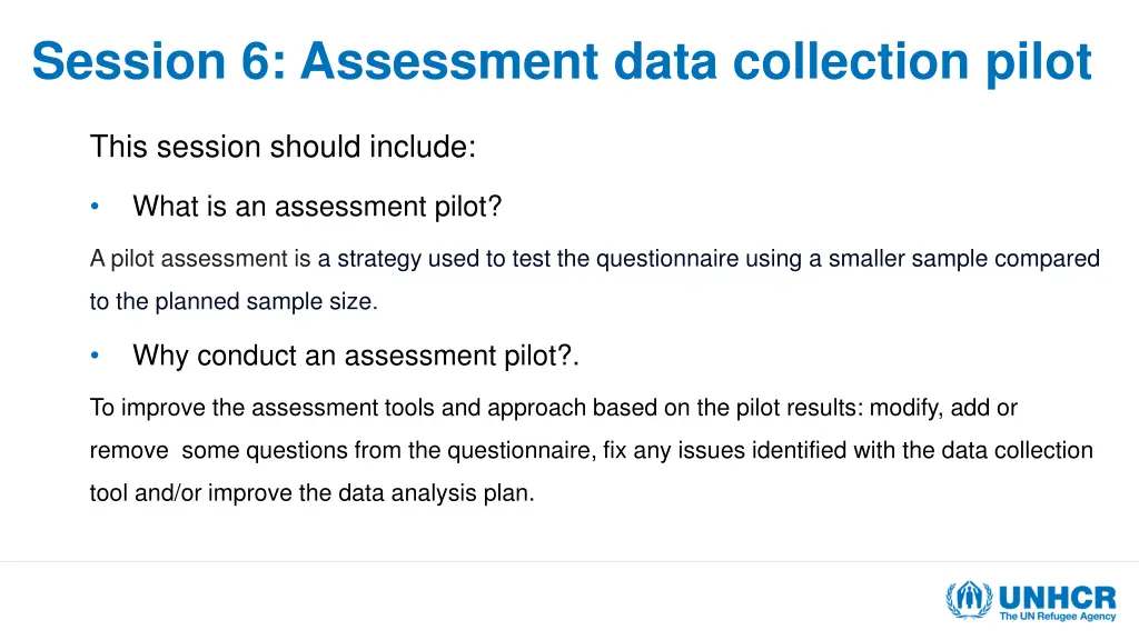 session 6 assessment data collection pilot