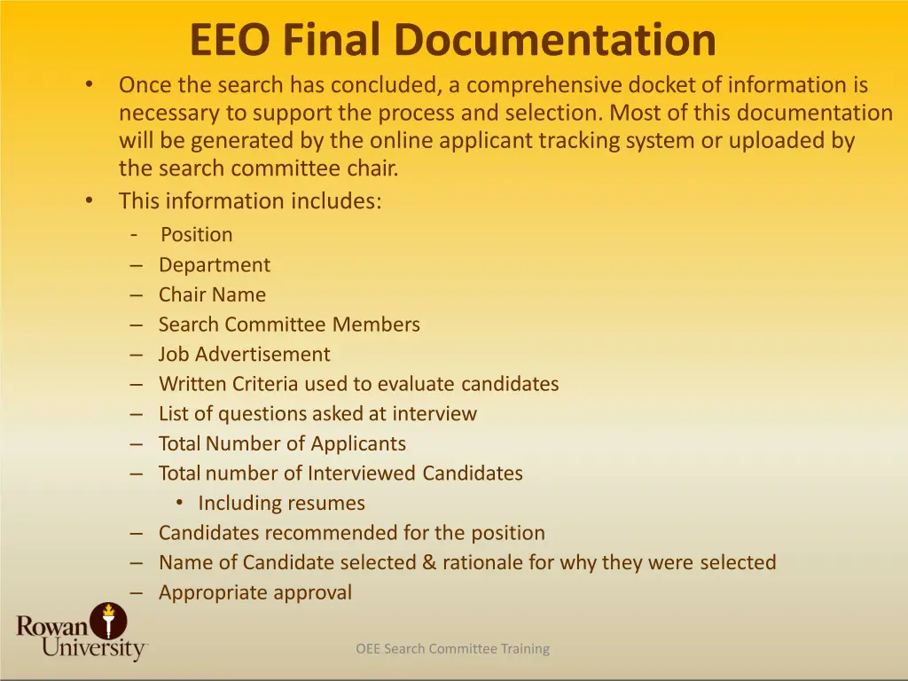 eeo final documentation once the search