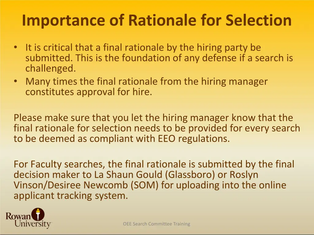 importance of rationale for selection