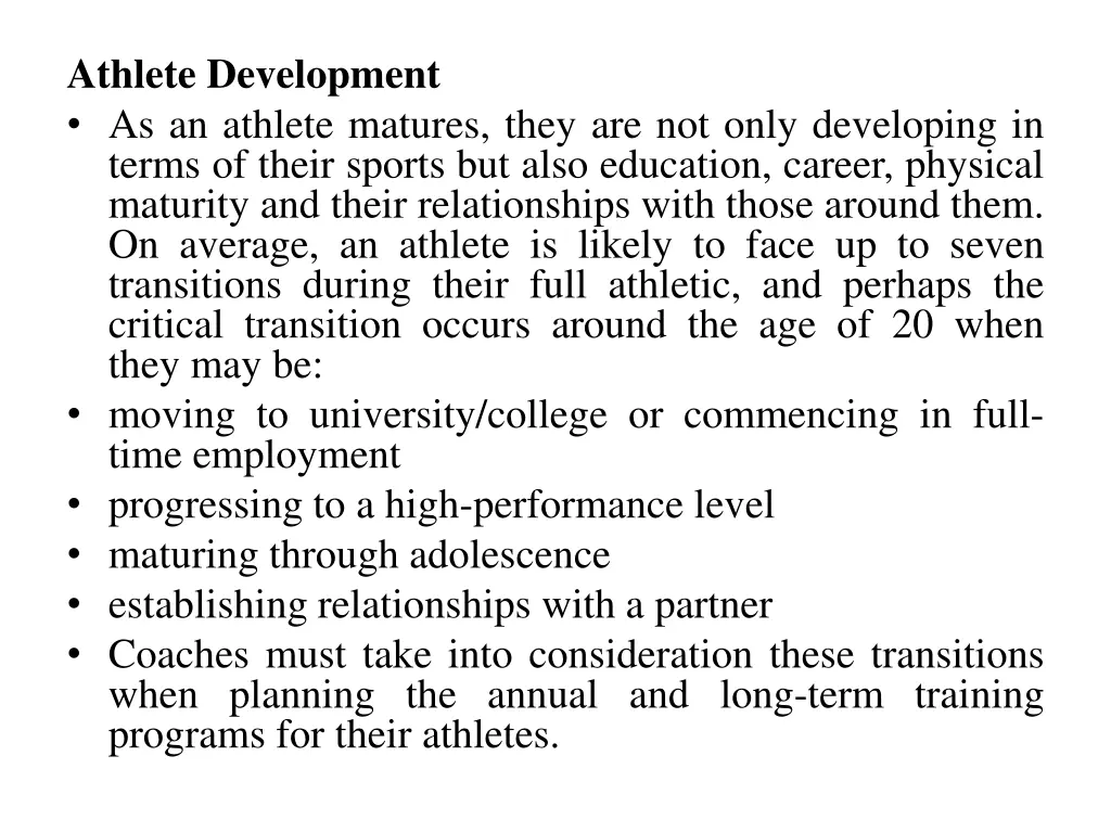 athlete development as an athlete matures they