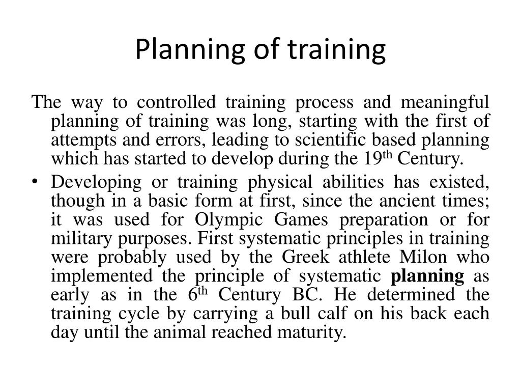 planning of training