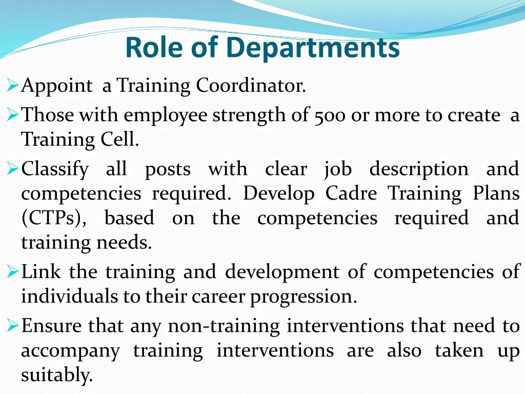 role of departments appoint a training