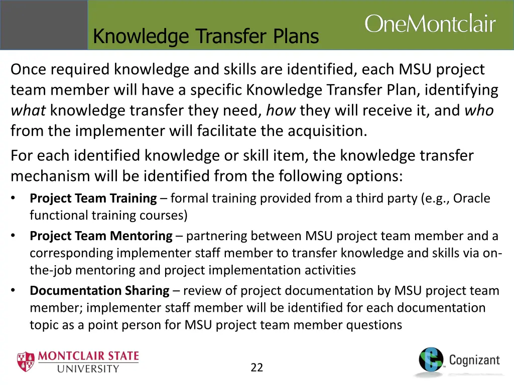 knowledge transfer plans