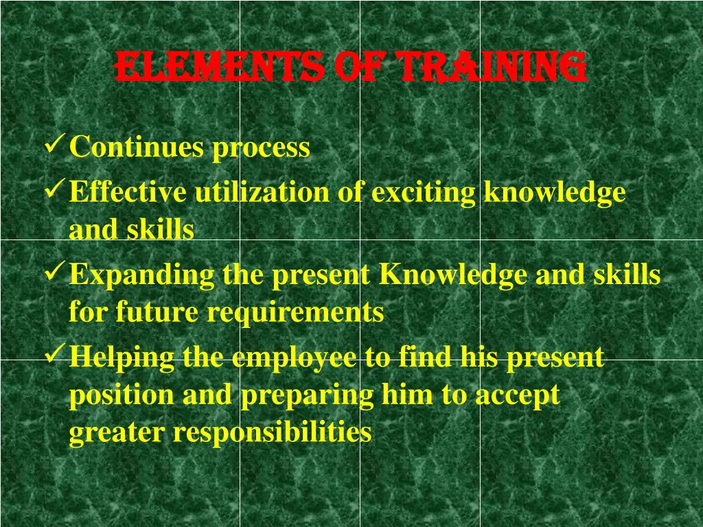 elements of training elements of training