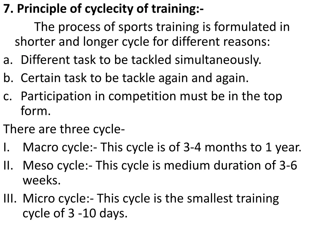 7 principle of cyclecity of training the process