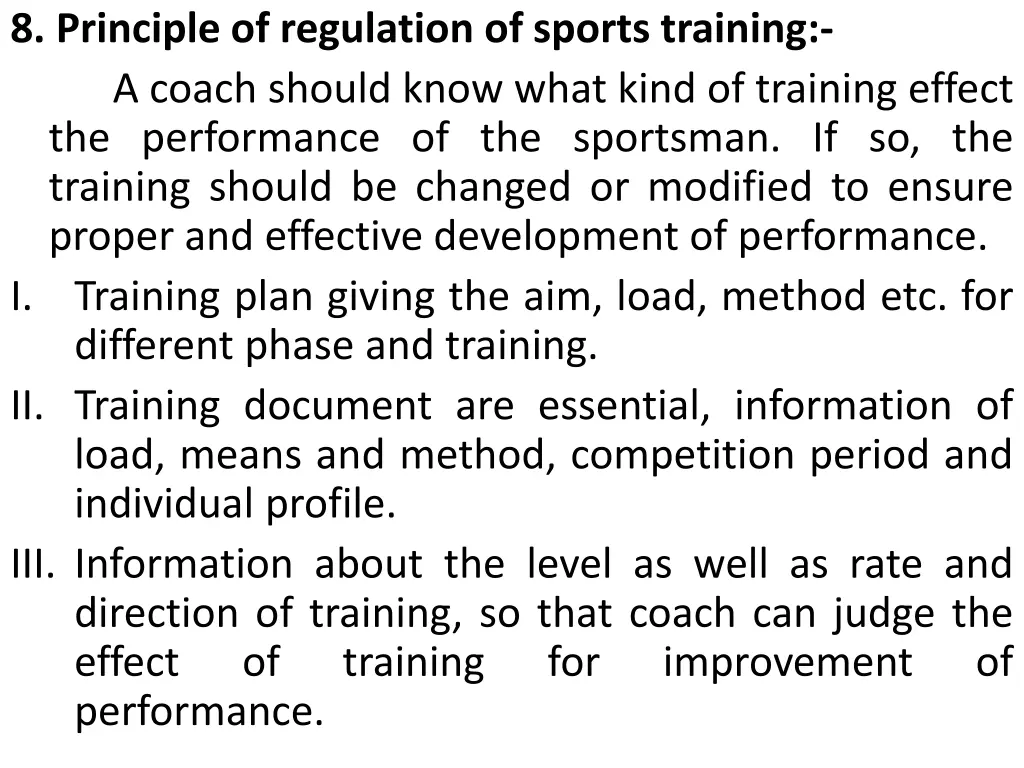 8 principle of regulation of sports training