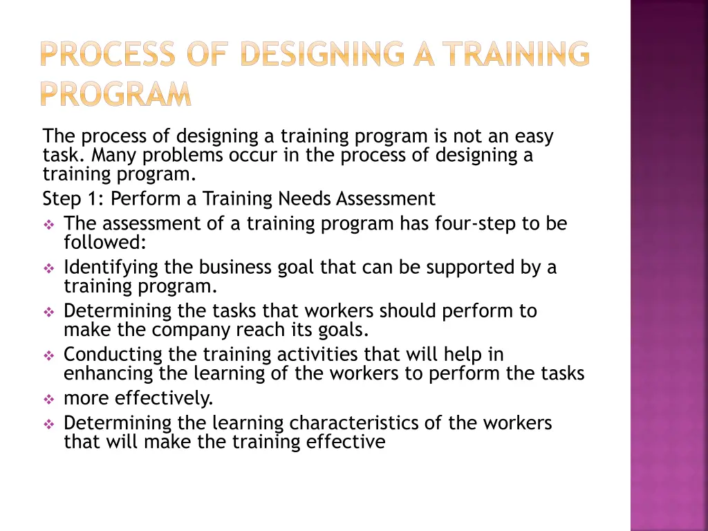 process of designing a training program