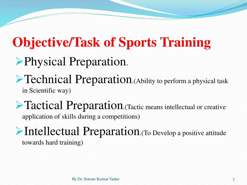 objective task of sports training physical