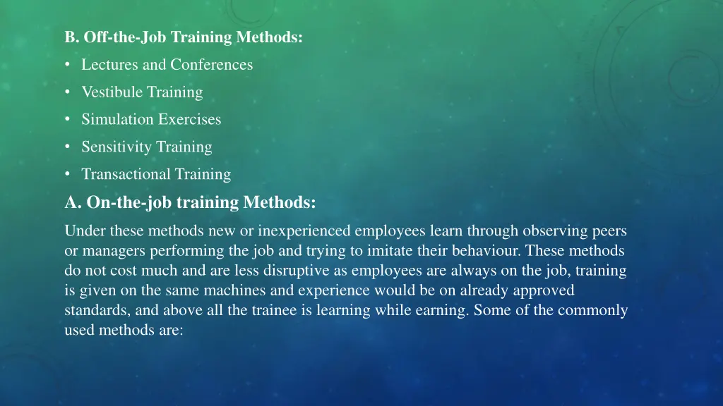 b off the job training methods