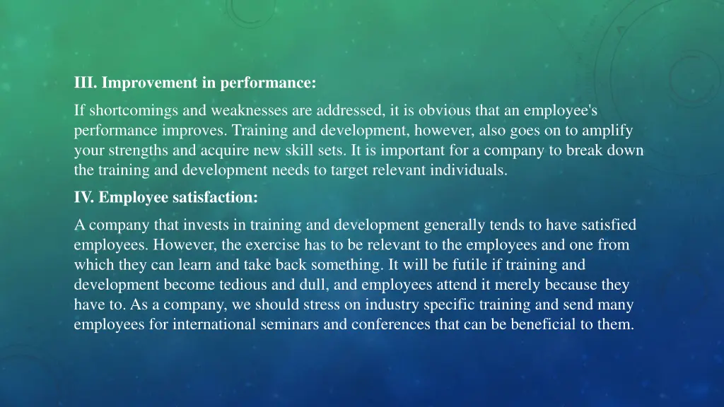 iii improvement in performance