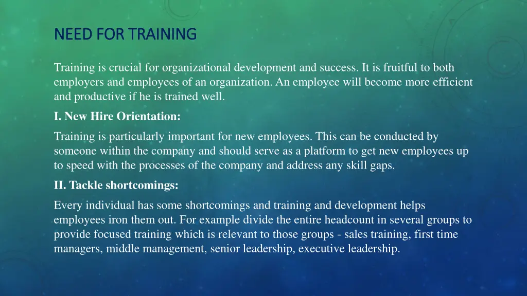 need for training need for training