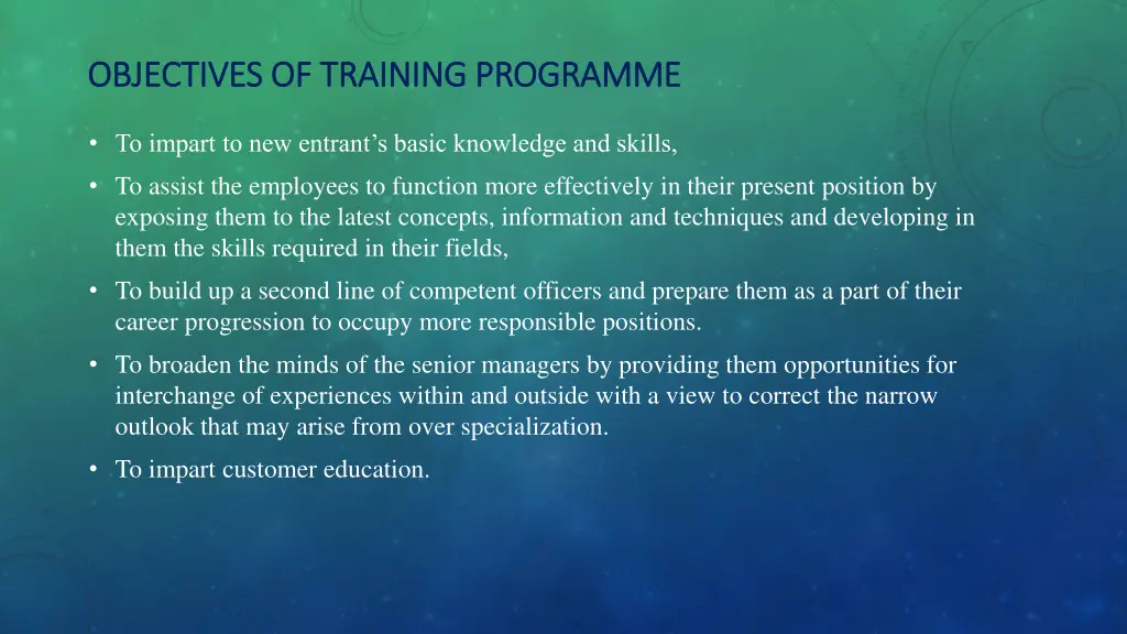 objectives of training programme objectives