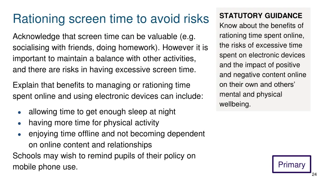 rationing screen time to avoid risks