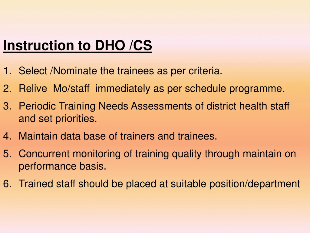 instruction to dho cs