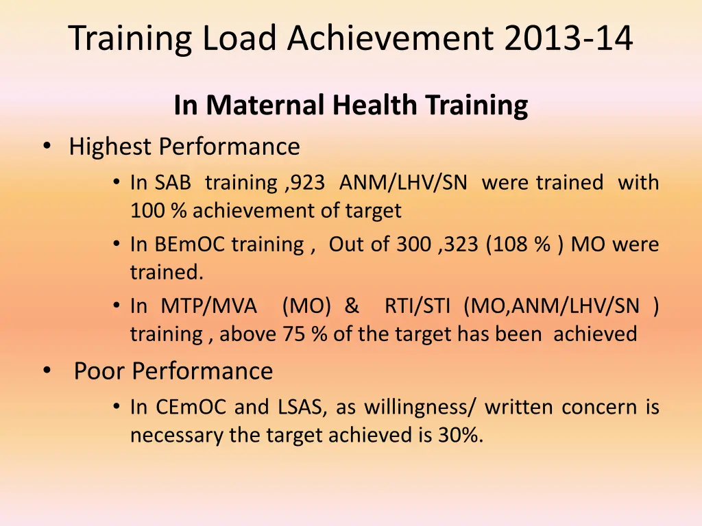 training load achievement 2013 14