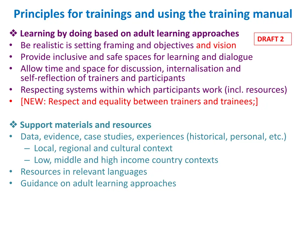 principles for trainings and using the training 3