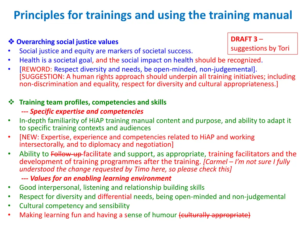 principles for trainings and using the training 4