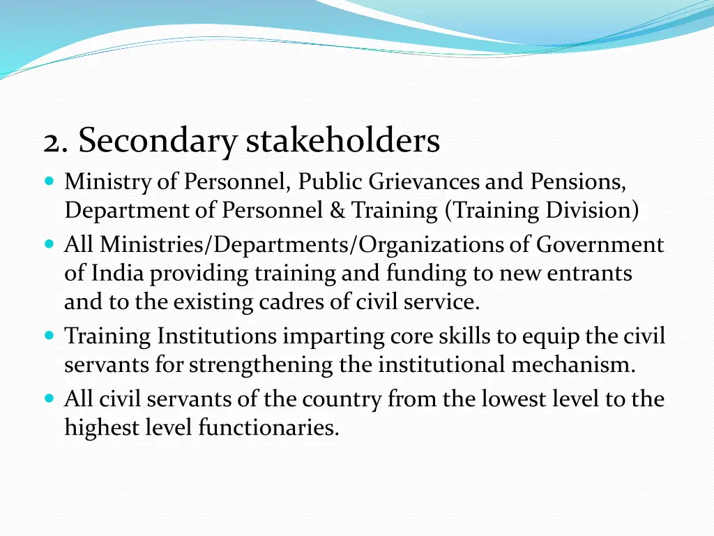 2 secondary stakeholders ministry of personnel