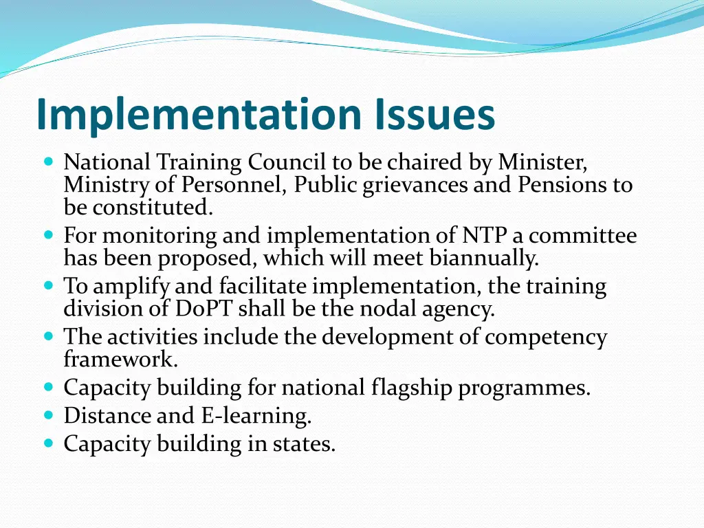 implementation issues national training council