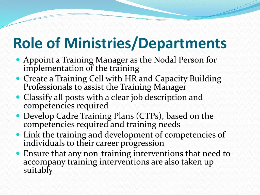 role of ministries departments appoint a training