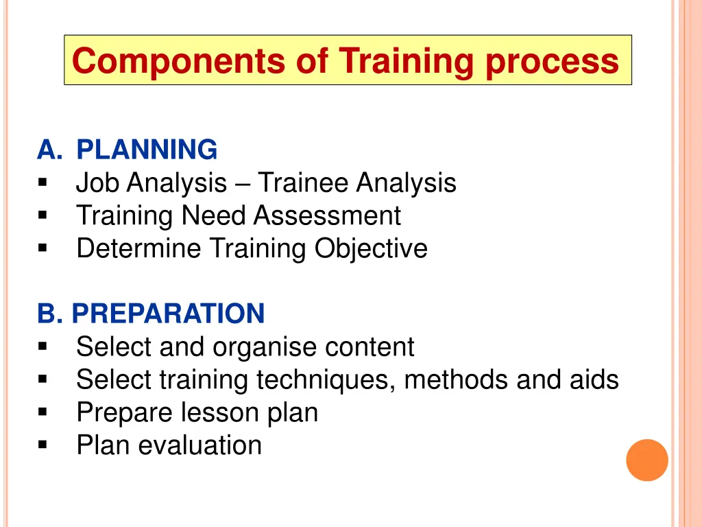 components of training process