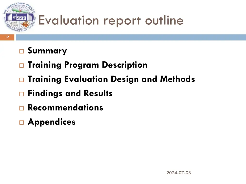 evaluation report outline