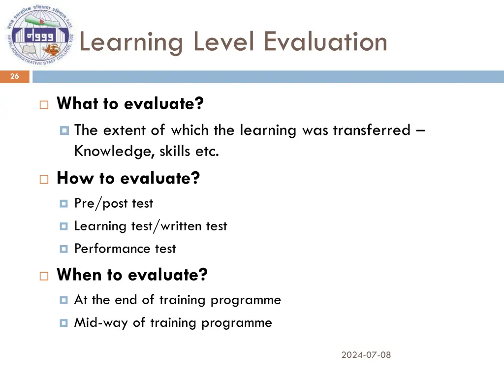 learning level evaluation