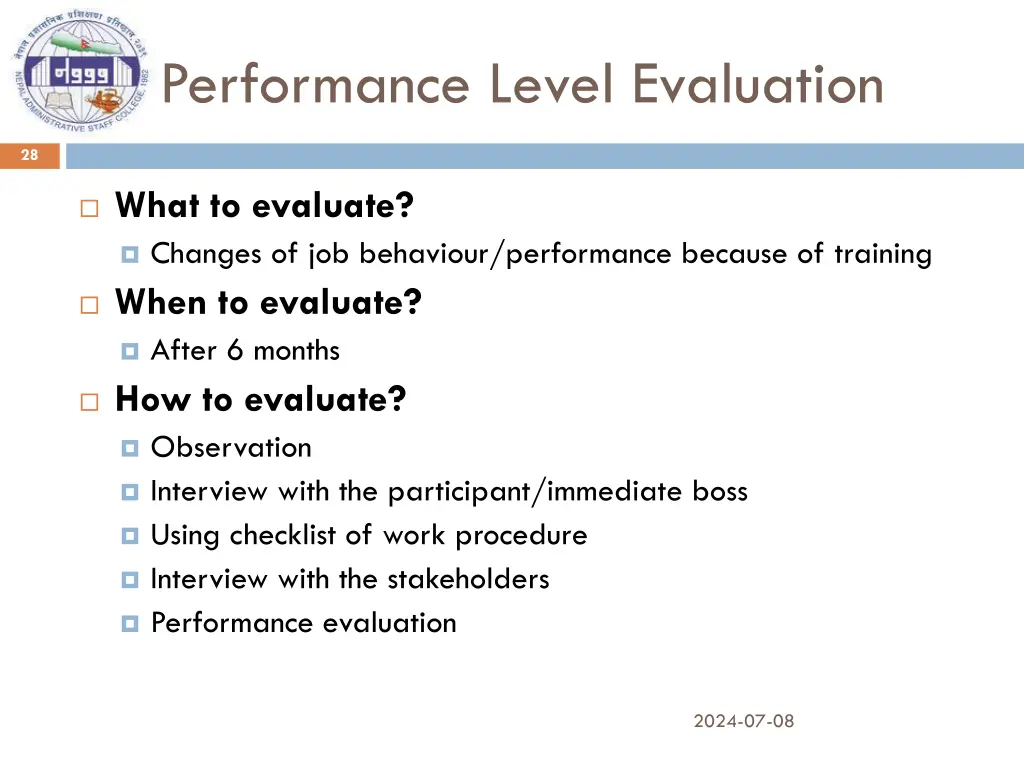 performance level evaluation