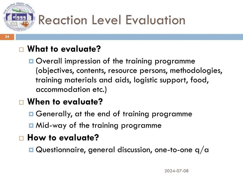 reaction level evaluation