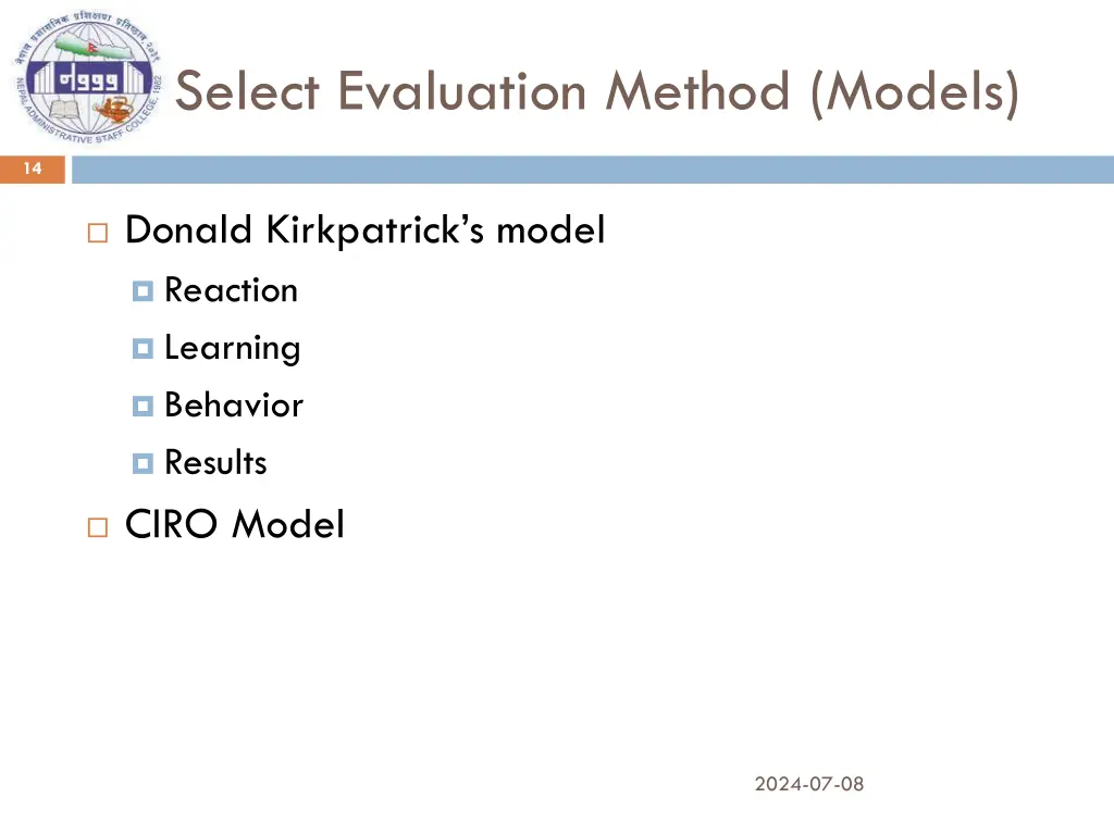 select evaluation method models