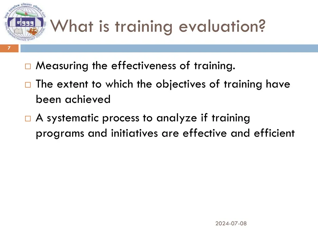 what is training evaluation