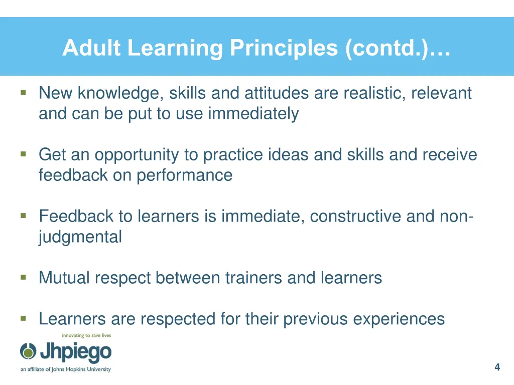 adult learning principles contd