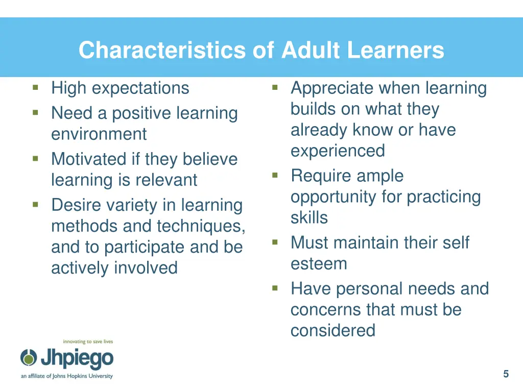 characteristics of adult learners