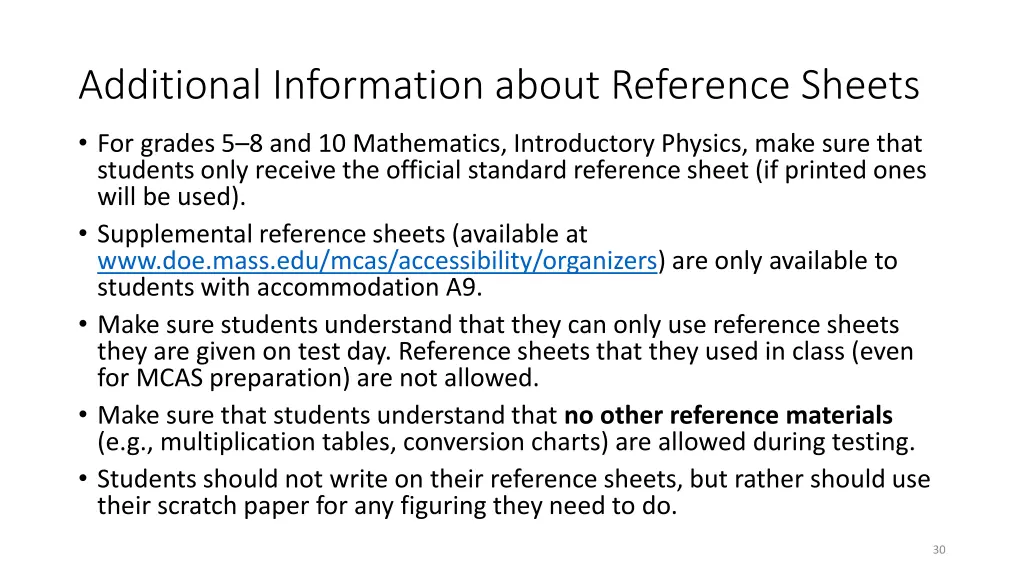 additional information about reference sheets