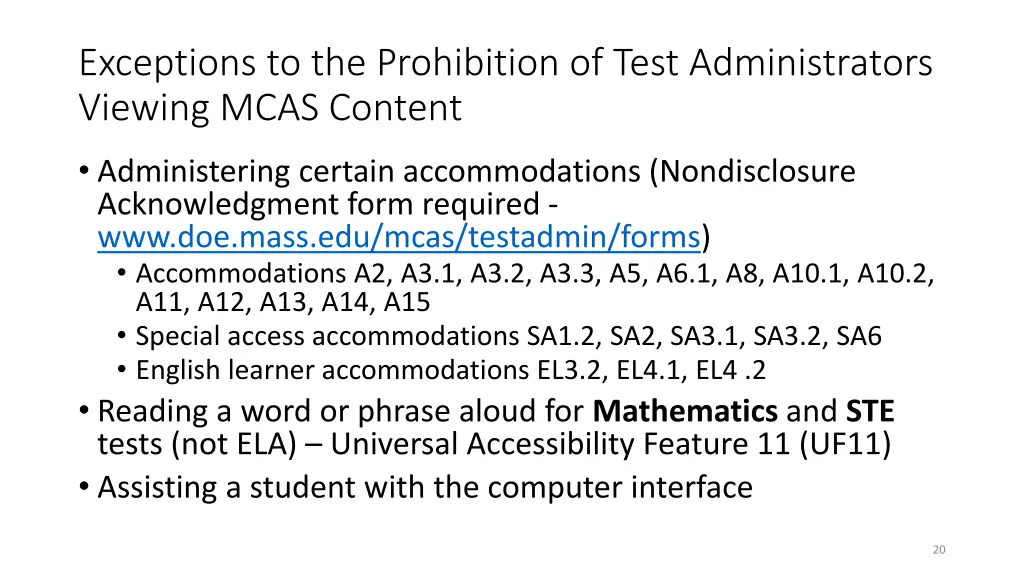 exceptions to the prohibition of test