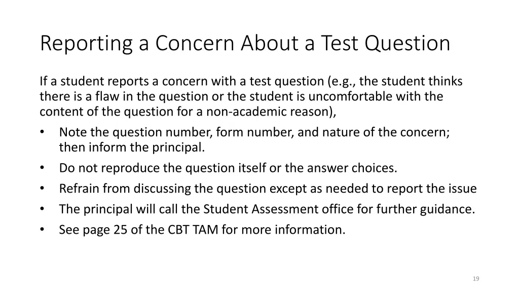 reporting a concern about a test question