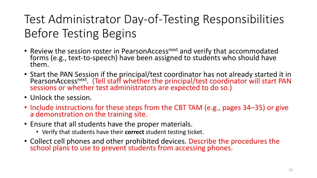 test administrator day of testing