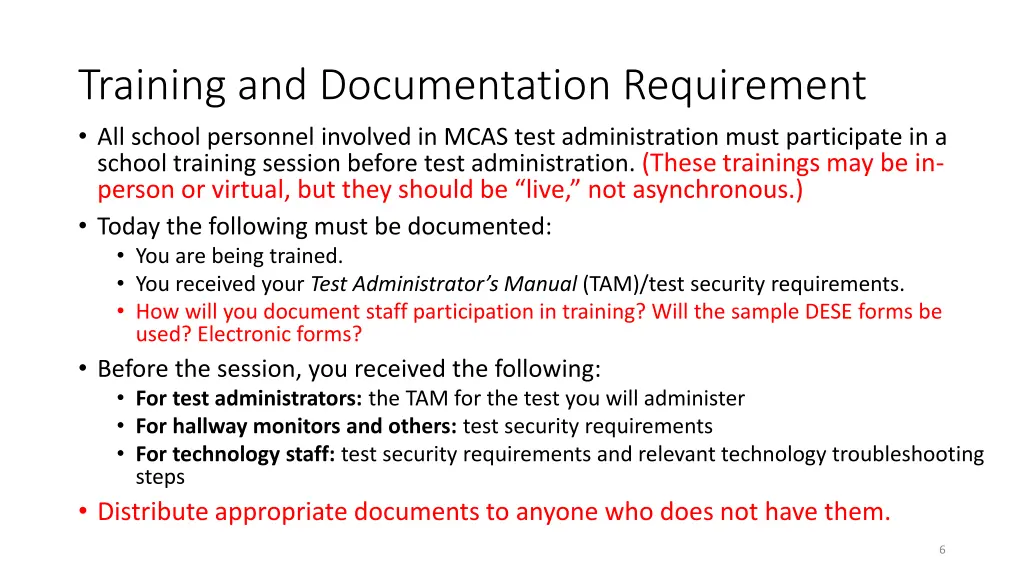 training and documentation requirement all school