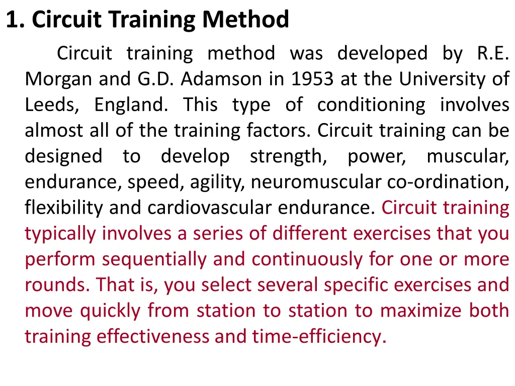 1 circuit training method circuit training method