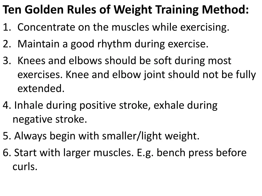 ten golden rules of weight training method