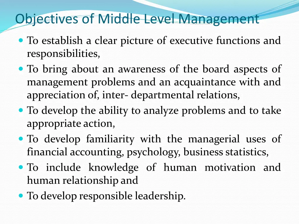 objectives of middle level management