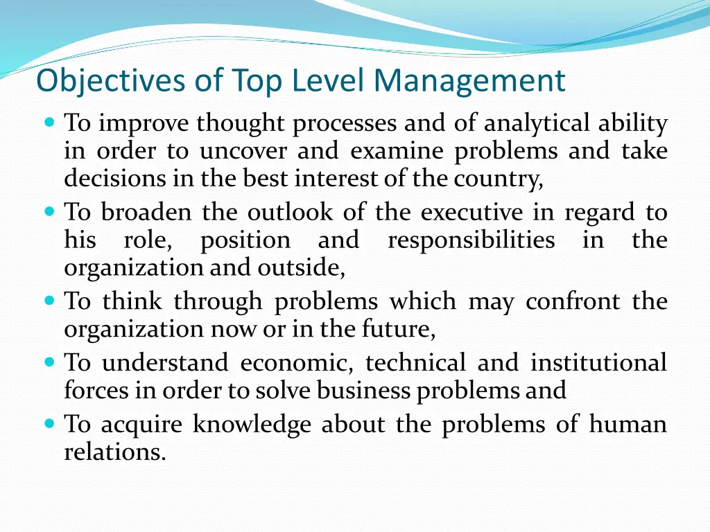 objectives of top level management to improve