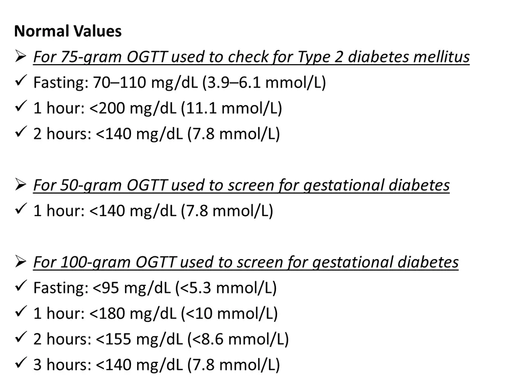 normal values for 75 gram ogtt used to check