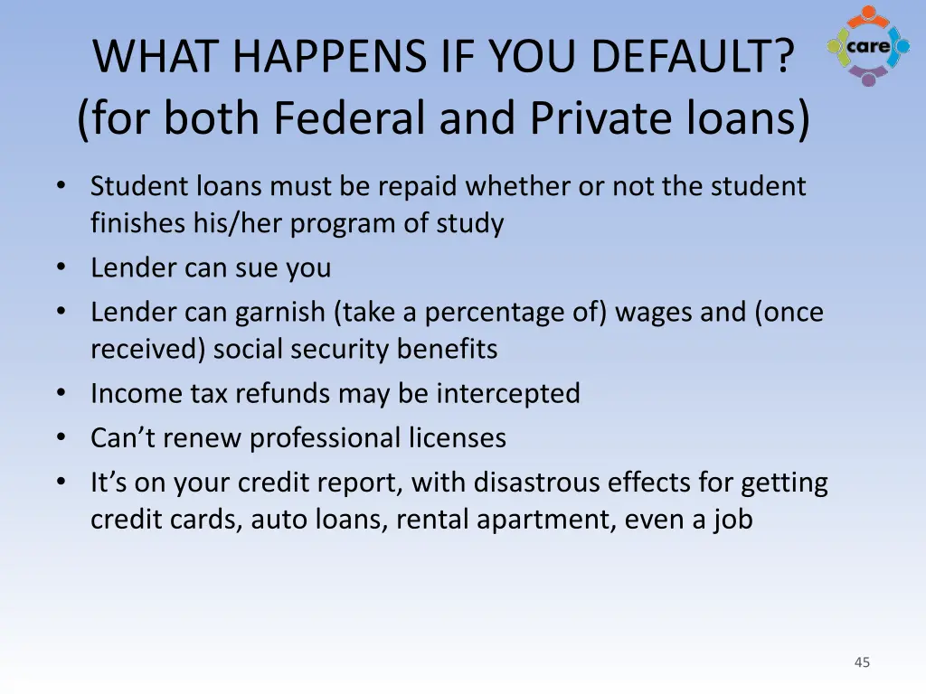 what happens if you default for both federal