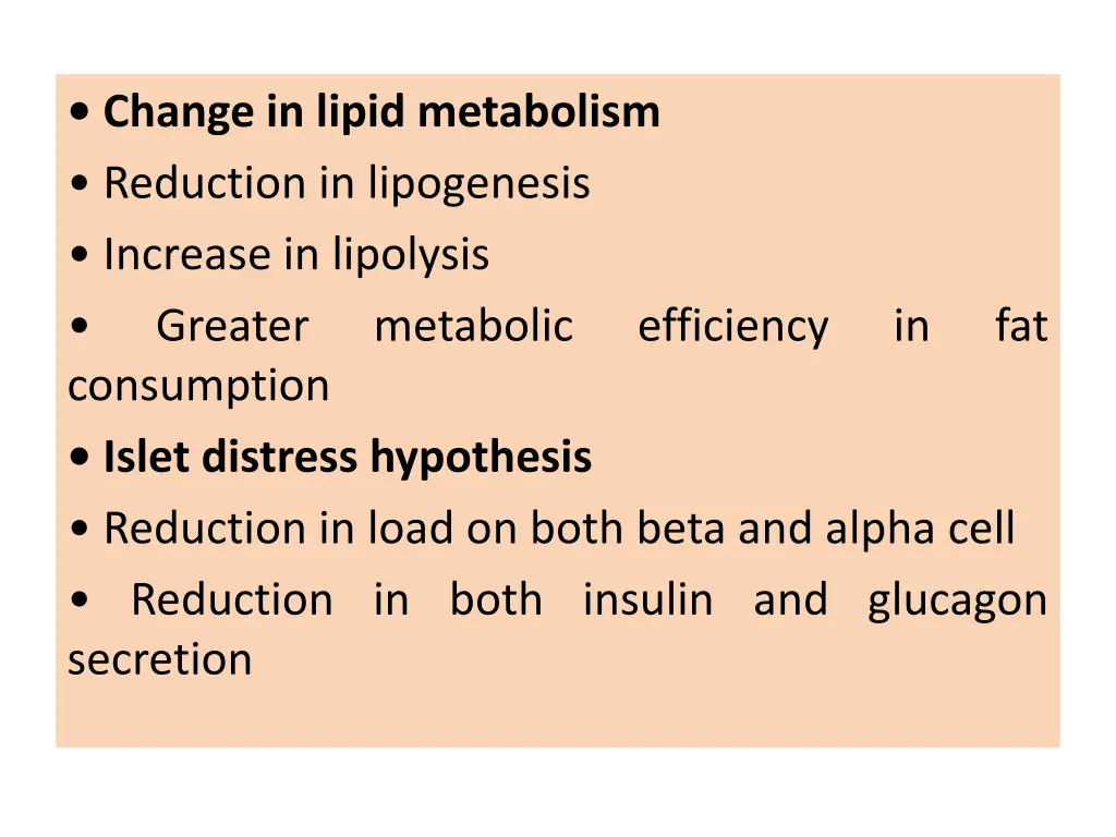 change in lipid metabolism reduction